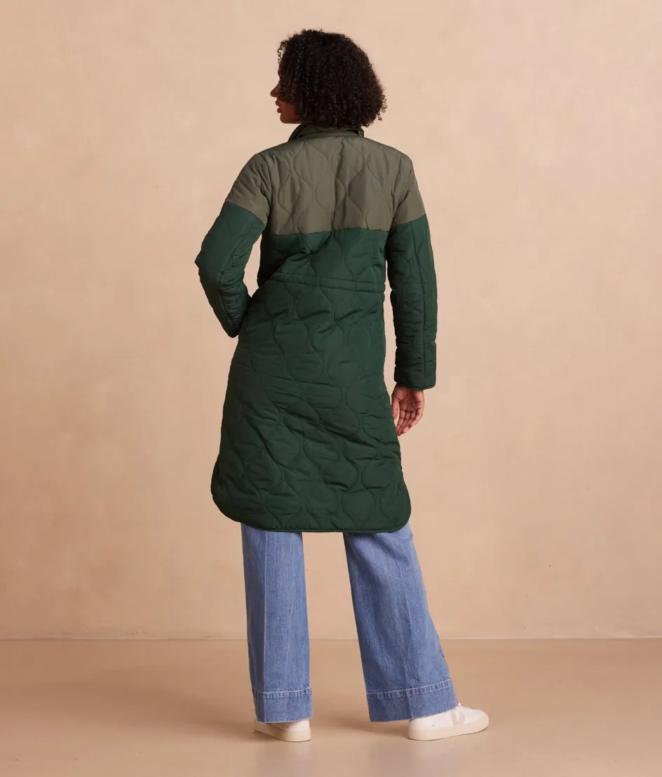 The Long Colorblock Eco Quilted Coat - Olive & Eden