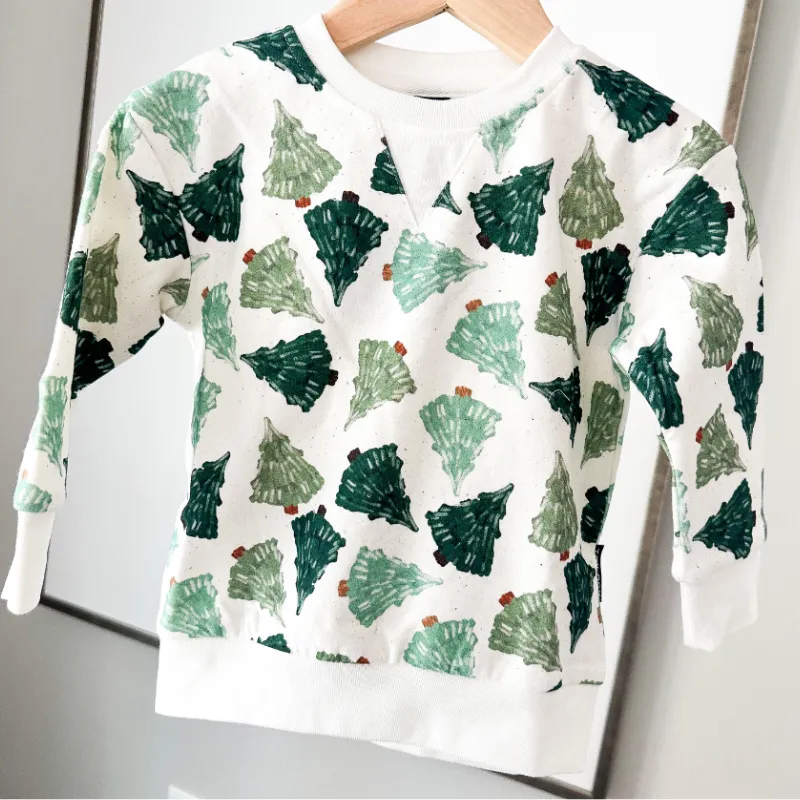 Trilogy Design Co - Christmas Trees Pullover in White