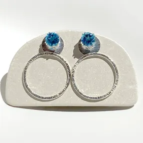 Versatile 4 Carat Gemstone Blue Topaz Studs with Argentium Silver Hoop Earring Jackets