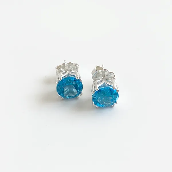 Versatile 4 Carat Gemstone Blue Topaz Studs with Argentium Silver Hoop Earring Jackets