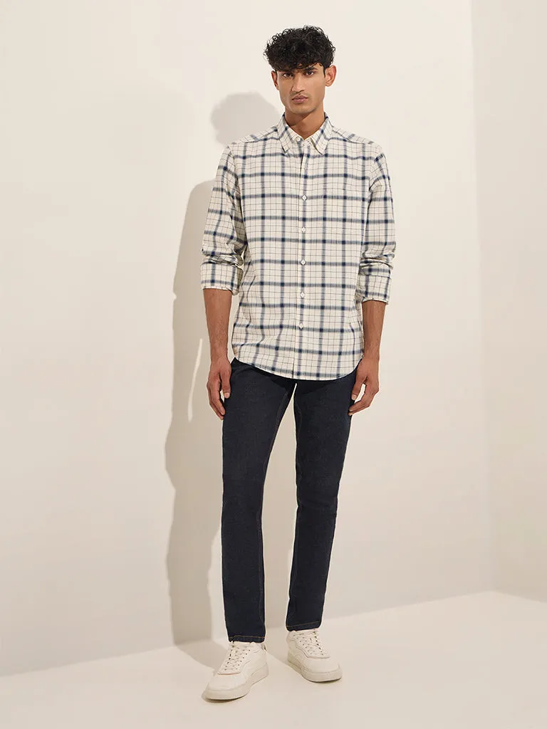 WES Casuals White Checkered Relaxed-Fit Cotton Shirt