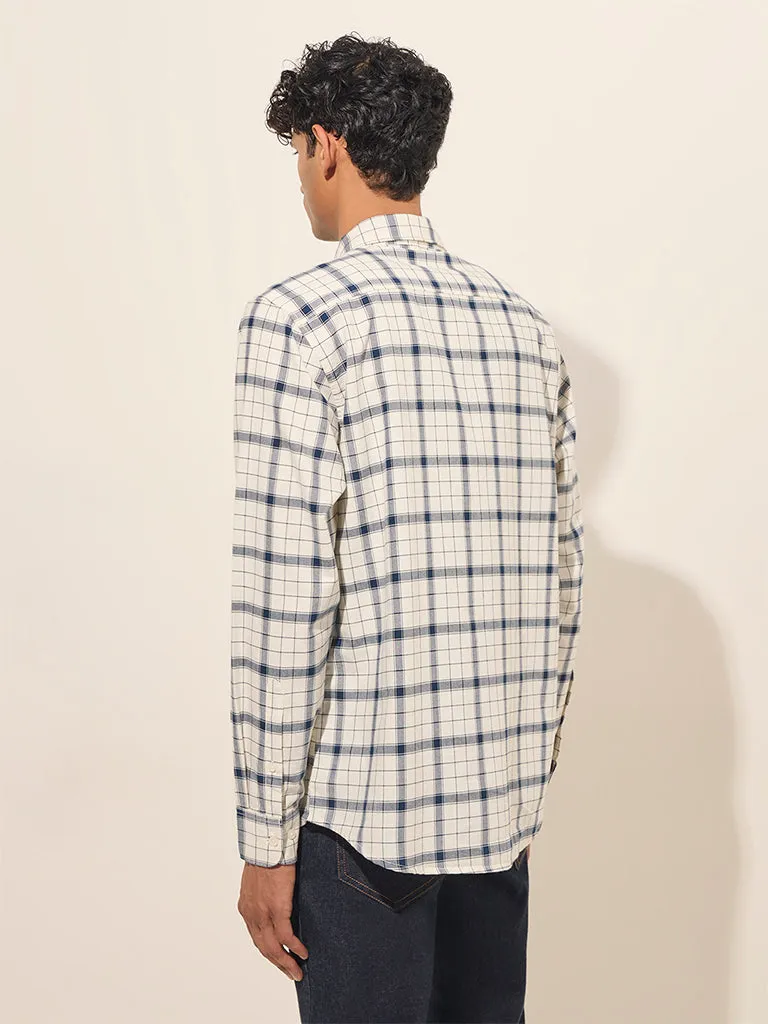 WES Casuals White Checkered Relaxed-Fit Cotton Shirt