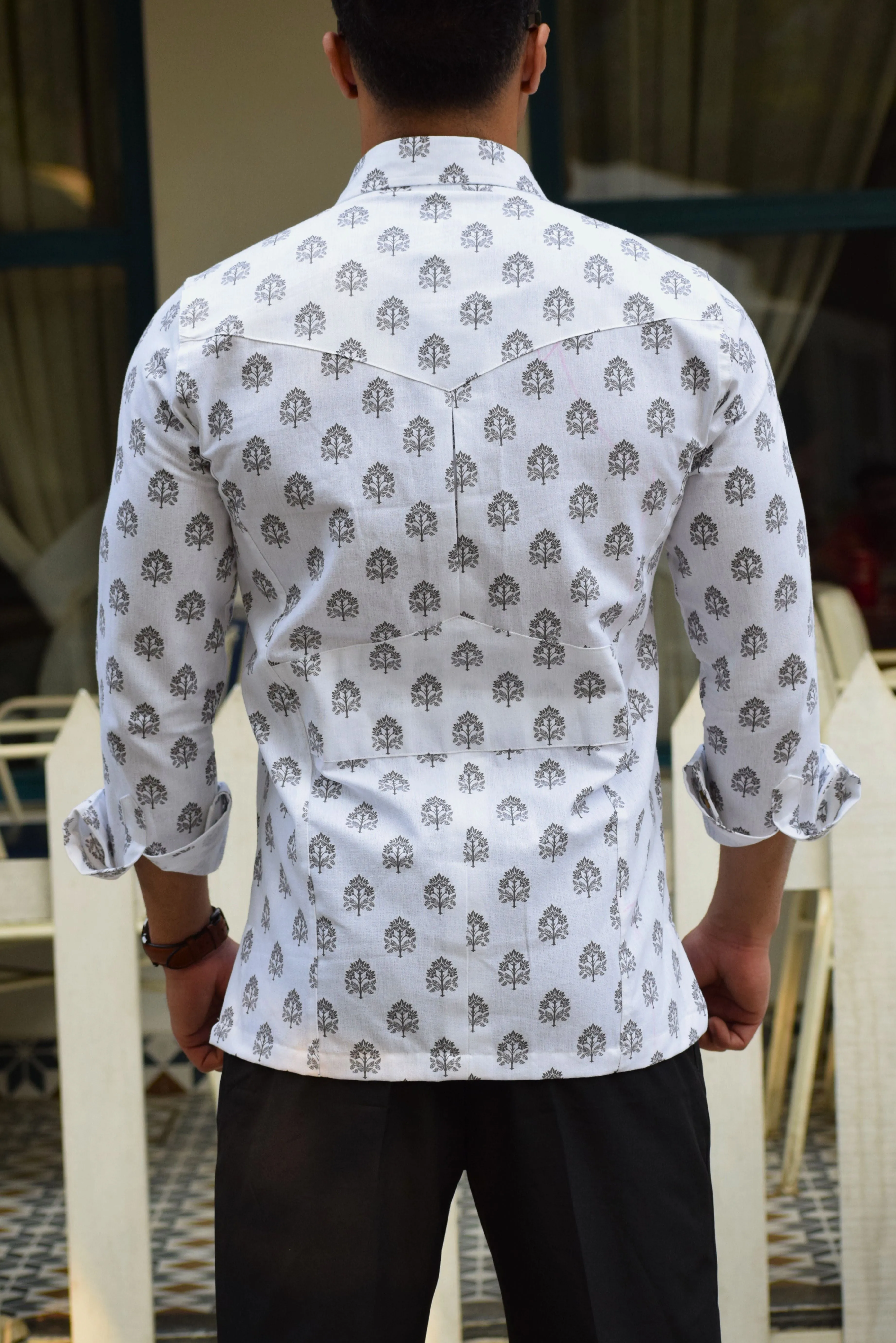 White Printed Hunting Style Shirt