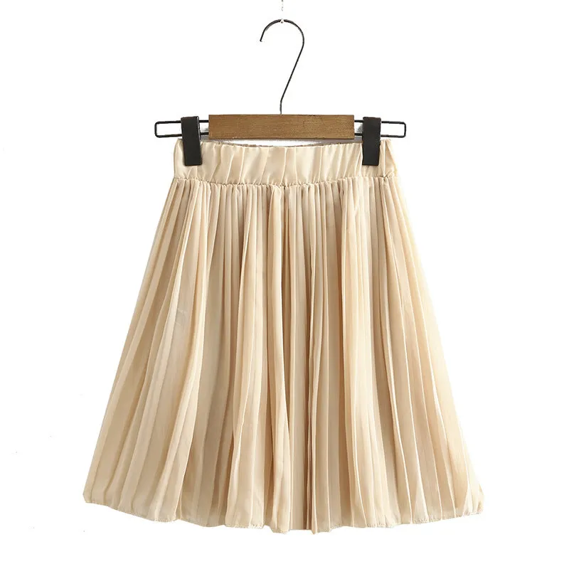 Women Summer Korean Chiffon Skirt Student All-Matching High Waist Flare Pleated Skirt