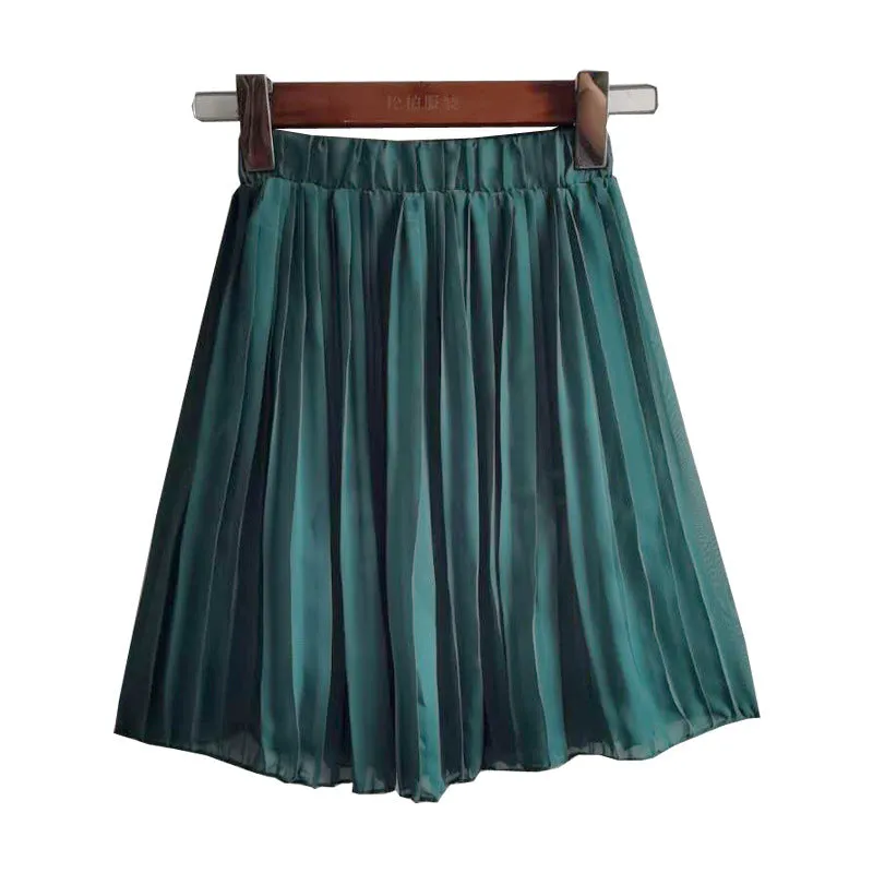 Women Summer Korean Chiffon Skirt Student All-Matching High Waist Flare Pleated Skirt