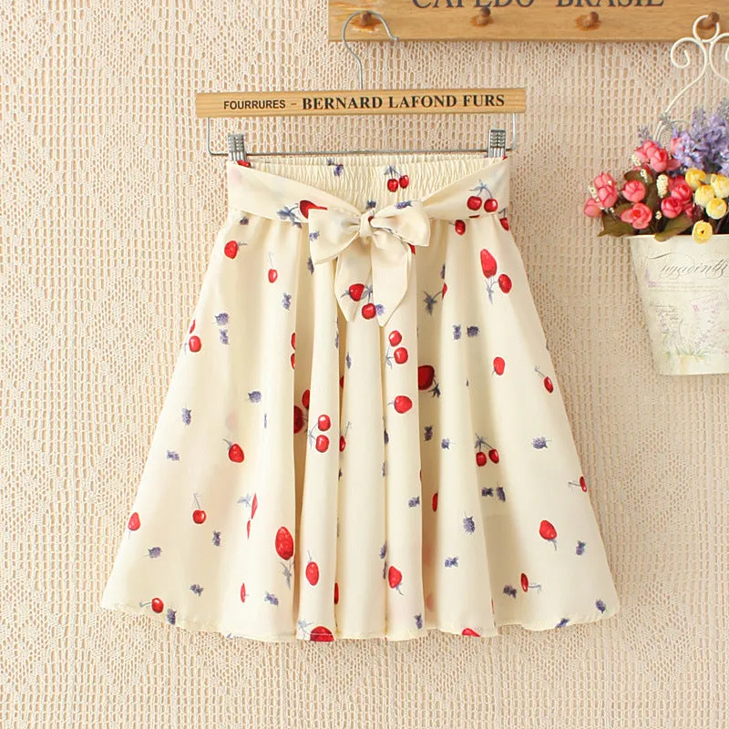 Women Summer Korean Chiffon Skirt Student All-Matching High Waist Flare Pleated Skirt