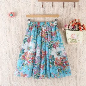 Women Summer Korean Chiffon Skirt Student All-Matching High Waist Flare Pleated Skirt