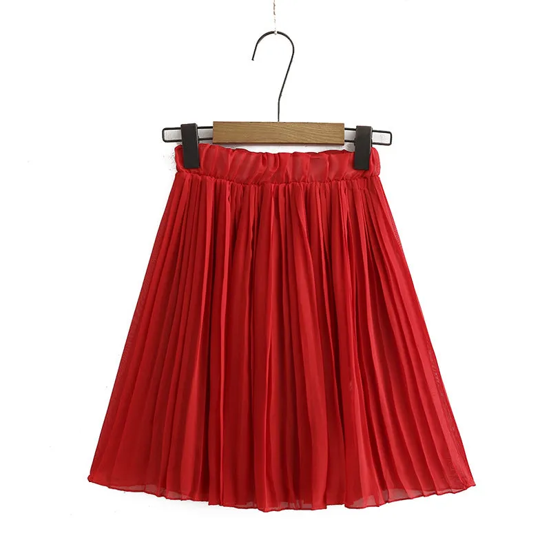 Women Summer Korean Chiffon Skirt Student All-Matching High Waist Flare Pleated Skirt