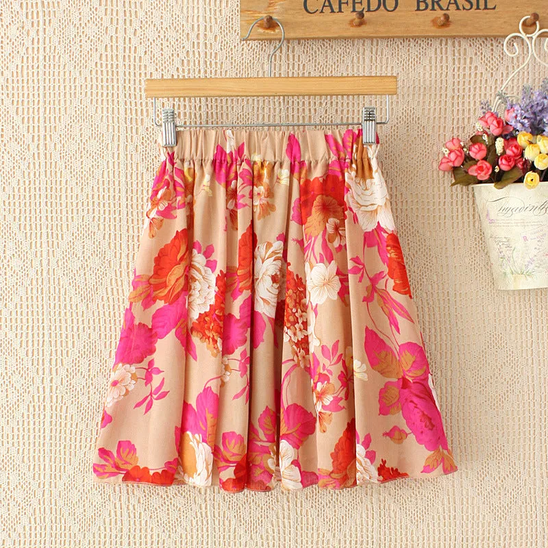 Women Summer Korean Chiffon Skirt Student All-Matching High Waist Flare Pleated Skirt